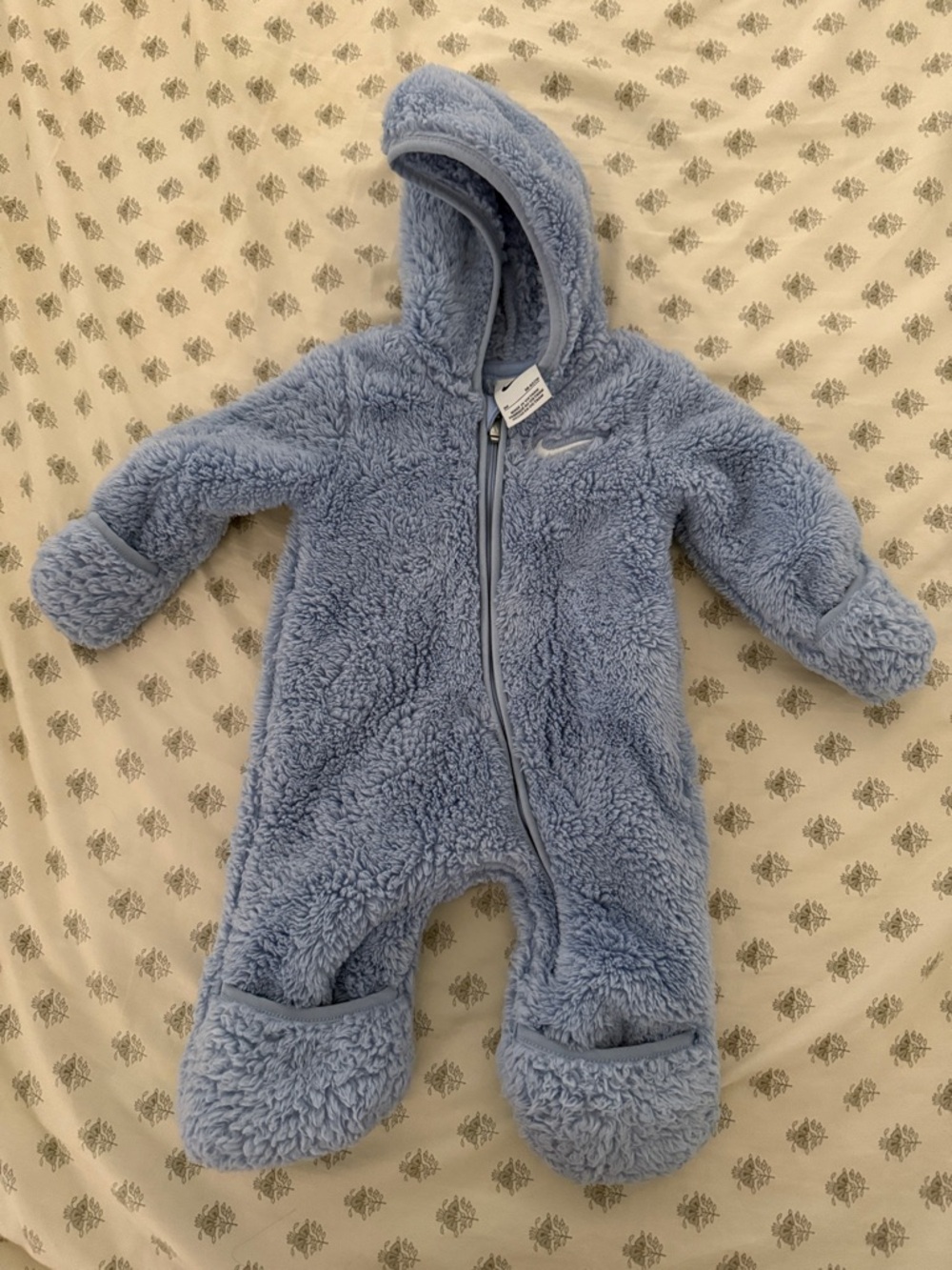 Nike Baby Light Blue Sherpa Footed Hooded One-Piece